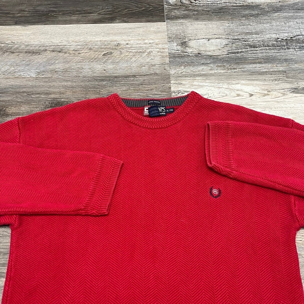 Vintage‎ 90s Chaps RL Hand Framed Red Mens XL Cotton Herringbone Knit Sweater